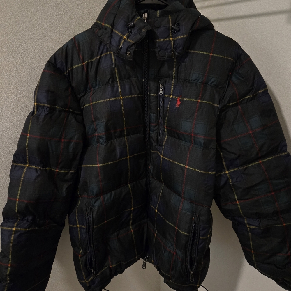 polo ralph lauren plaid puffy jacket